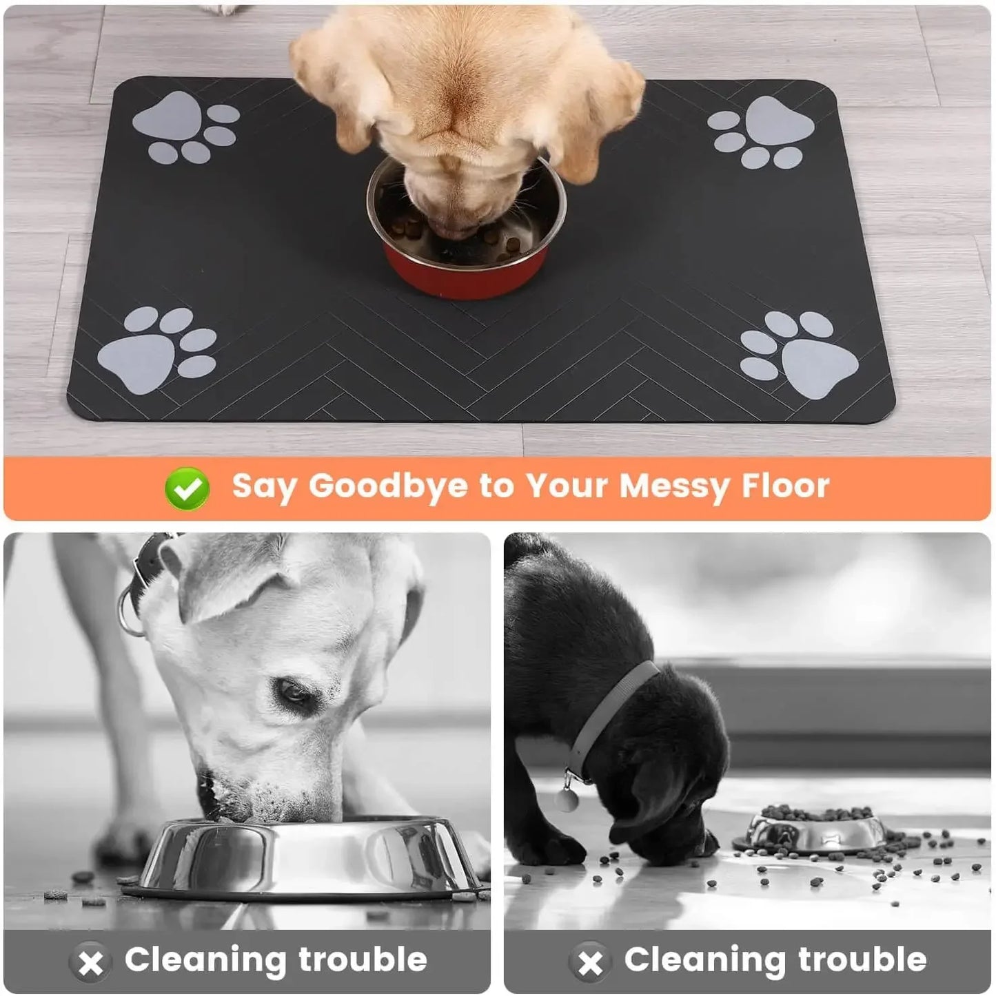 Pet Feeding Mat – Waterproof & Quick-Dry Placemat for Food and Water. Tapete para Mascotas – Antideslizante, Impermeable y de Secado Rápido.