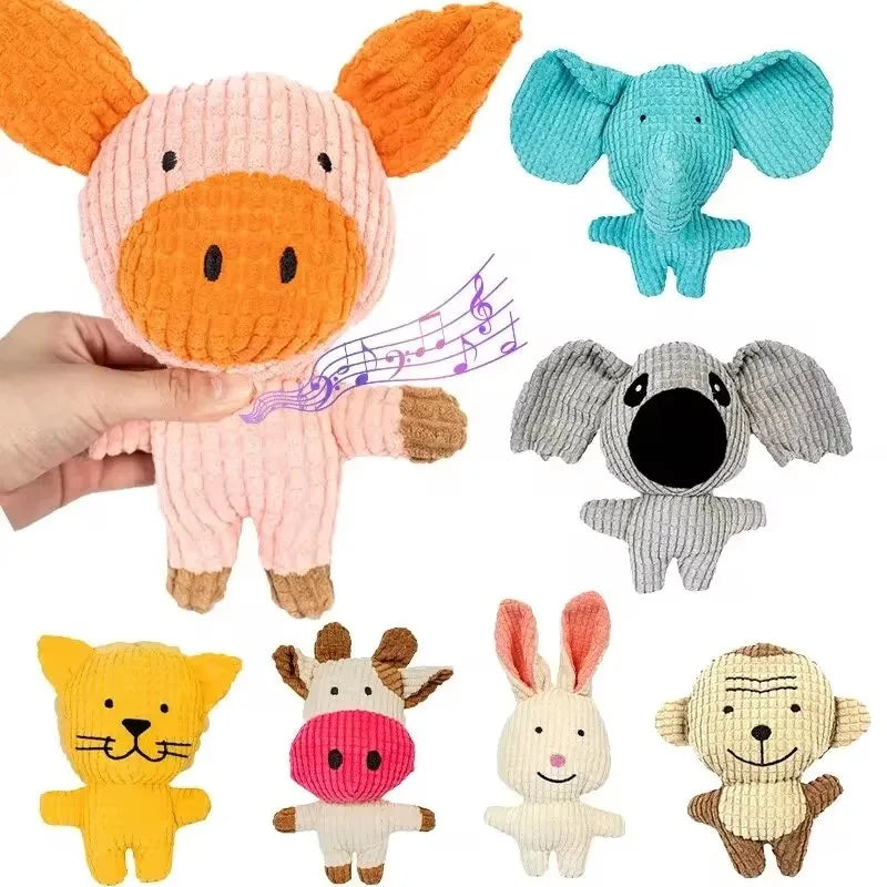 Plush Squeaky Dog Toy – Interactive Cow & Pig Chew Toy for Small & Medium Pets. Juguete de Peluche con Sonido para Perros – Forma de Vaca o Cerdo, Ideal para Morder.