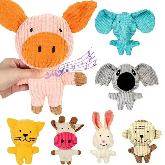 Plush Squeaky Dog Toy – Interactive Cow & Pig Chew Toy for Small & Medium Pets. Juguete de Peluche con Sonido para Perros – Forma de Vaca o Cerdo, Ideal para Morder.
