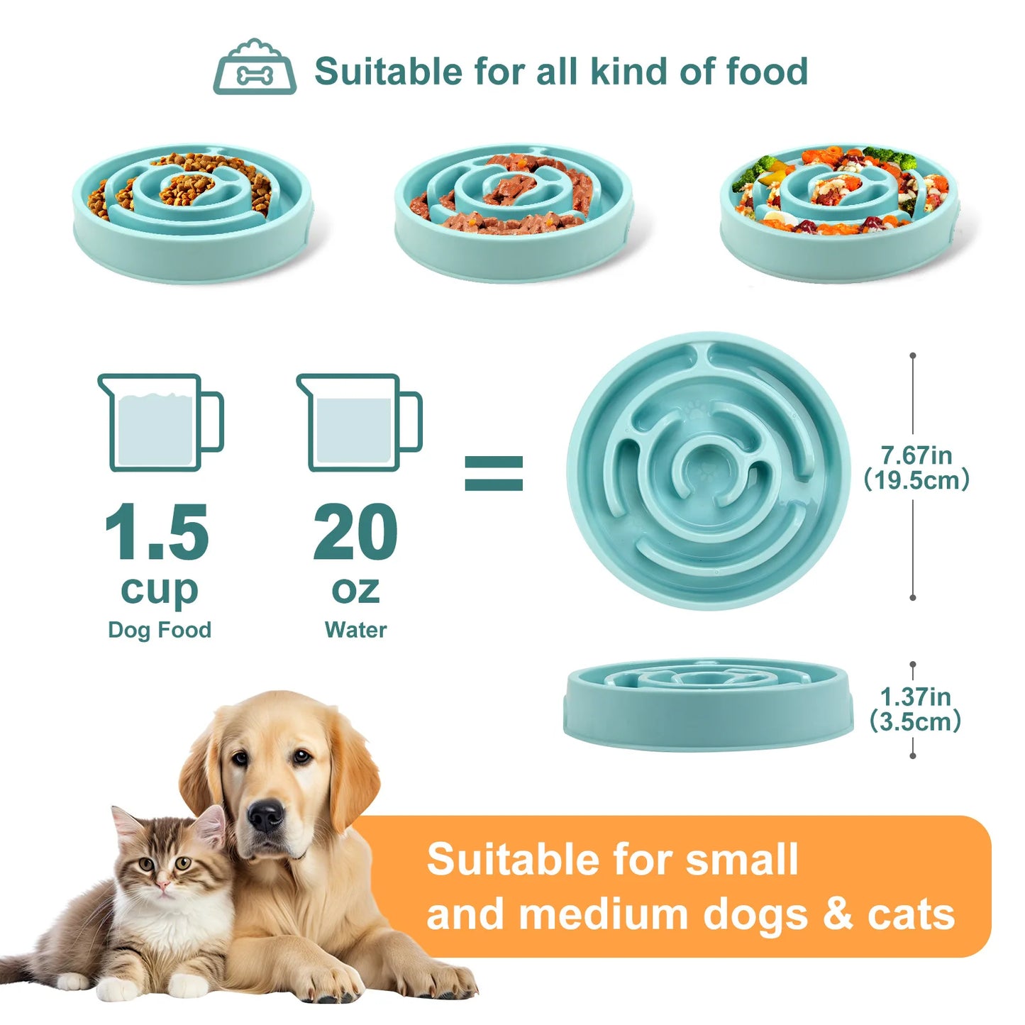 Slow Feeder Bowl for Pets – Non-Slip & Durable Design. Plato Antivoracidad para Mascotas – Antideslizante y Resistente.