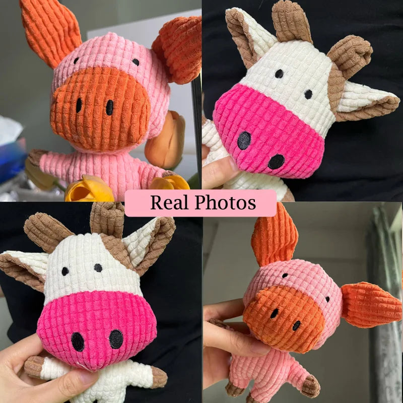 Plush Squeaky Dog Toy – Interactive Cow & Pig Chew Toy for Small & Medium Pets. Juguete de Peluche con Sonido para Perros – Forma de Vaca o Cerdo, Ideal para Morder.