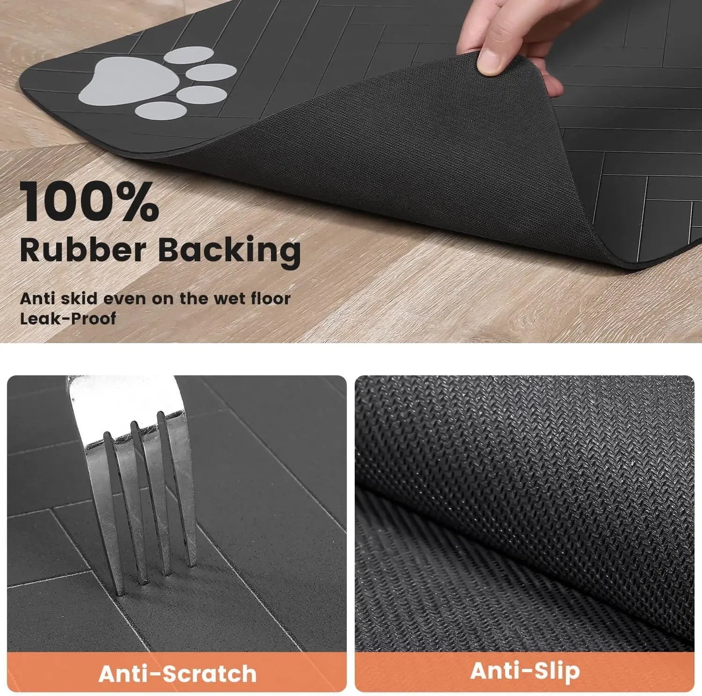 Pet Feeding Mat – Waterproof & Quick-Dry Placemat for Food and Water. Tapete para Mascotas – Antideslizante, Impermeable y de Secado Rápido.