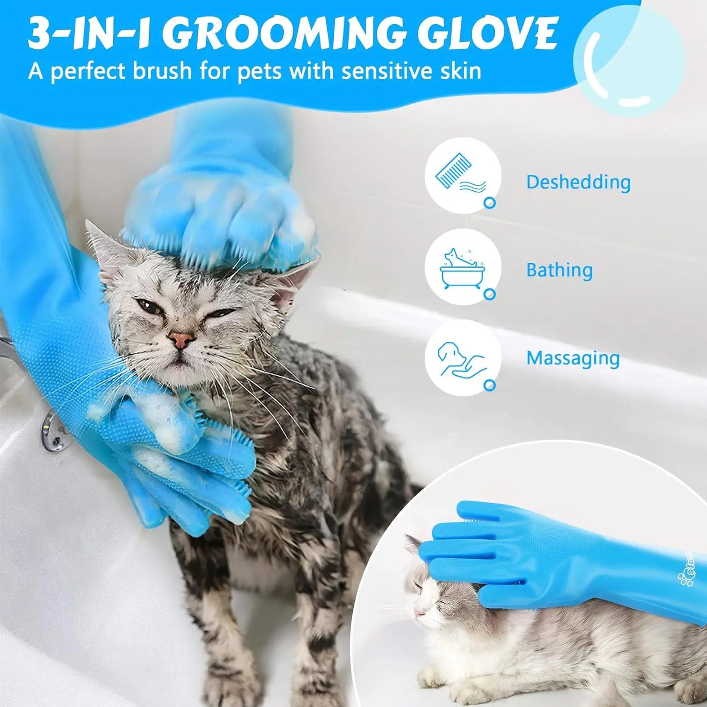 Pet Grooming Gloves silicone Hair Remover for dogs & cats. guante para cepillado, removedor de pelo de silicona para perros y gatos.
