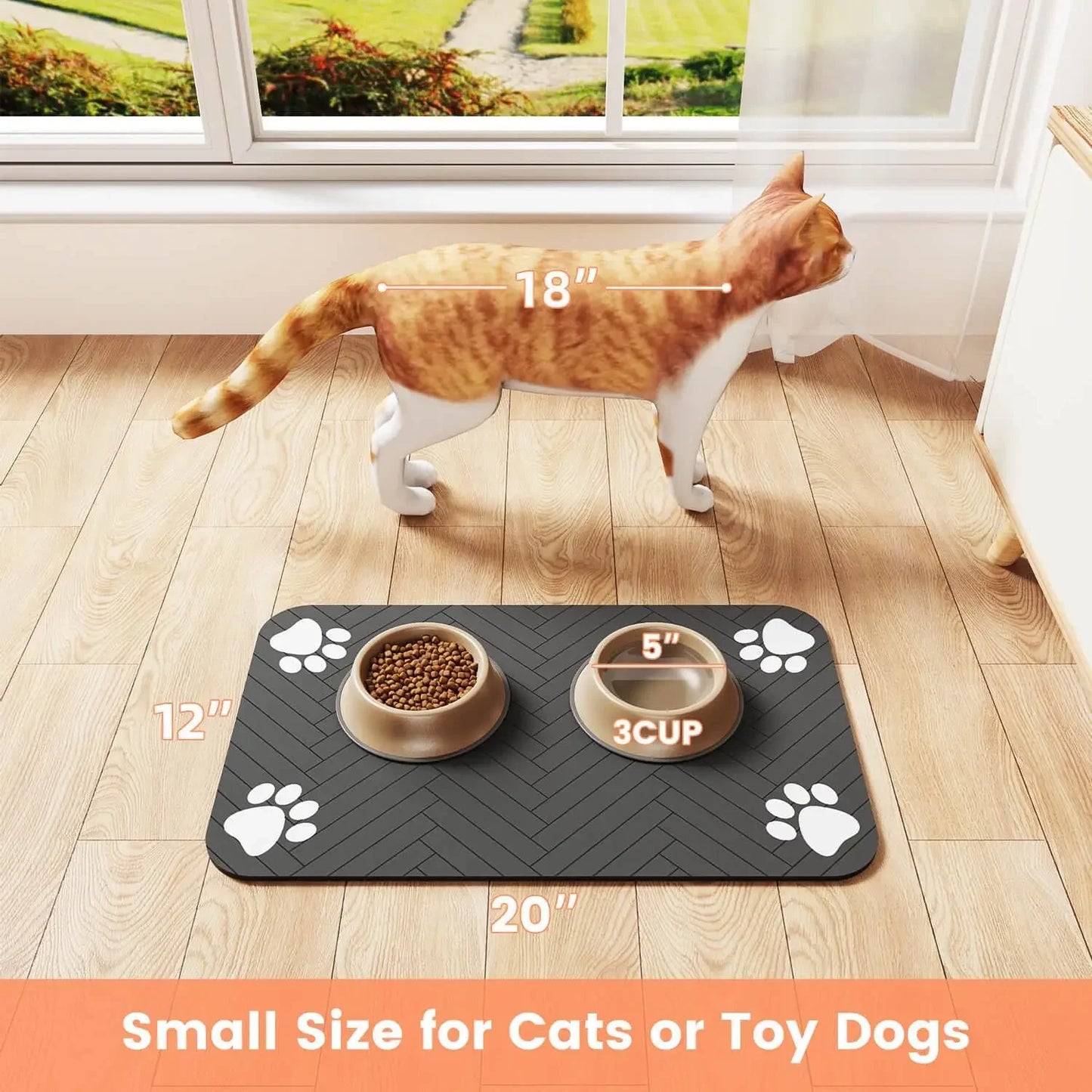 Pet Feeding Mat – Waterproof & Quick-Dry Placemat for Food and Water. Tapete para Mascotas – Antideslizante, Impermeable y de Secado Rápido.