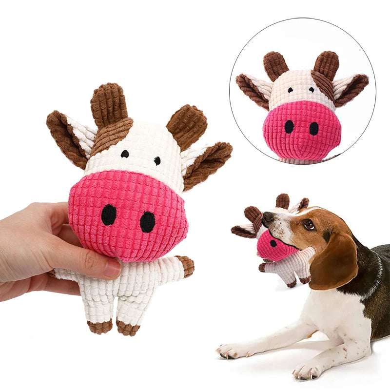 Plush Squeaky Dog Toy – Interactive Cow & Pig Chew Toy for Small & Medium Pets. Juguete de Peluche con Sonido para Perros – Forma de Vaca o Cerdo, Ideal para Morder.