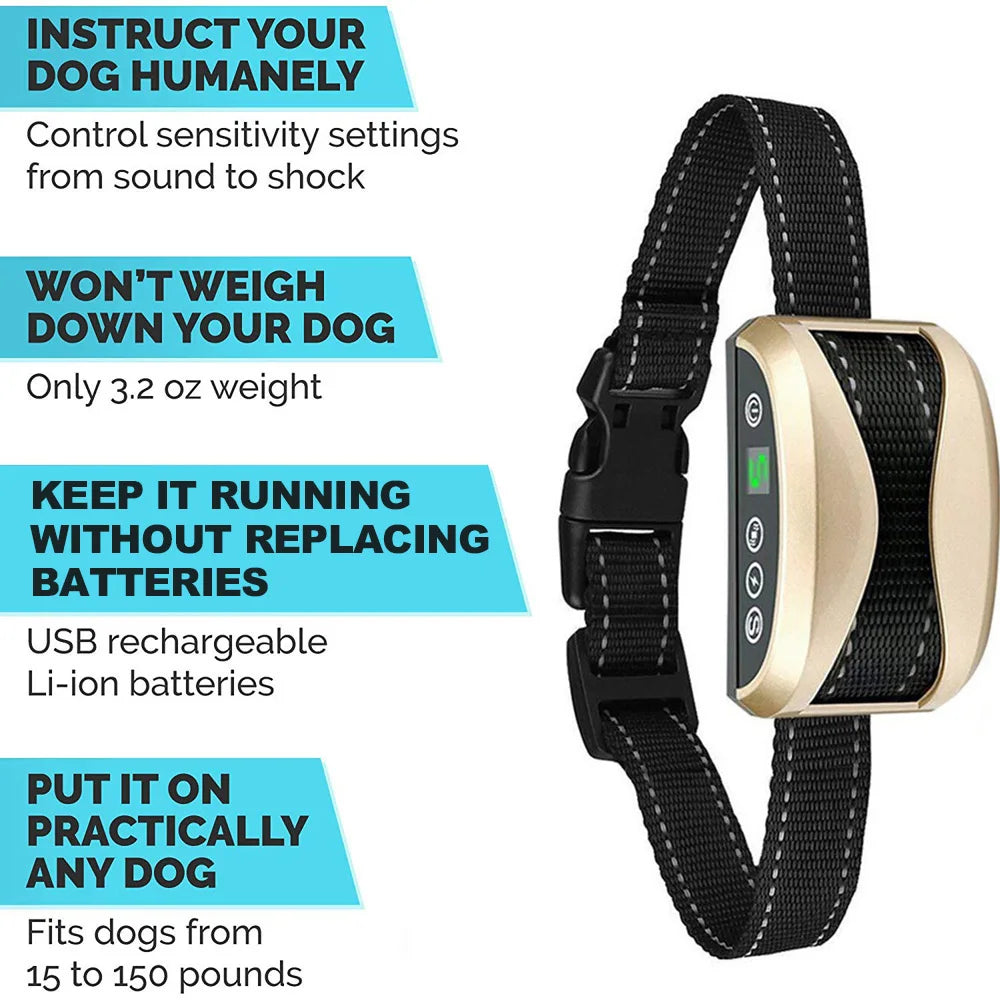 Anti Bark Dog Collar - Rechargeable & Adjustable Training Collar. Collar Antiladridos para Perros - Recargable y Ajustable para Entrenamiento.