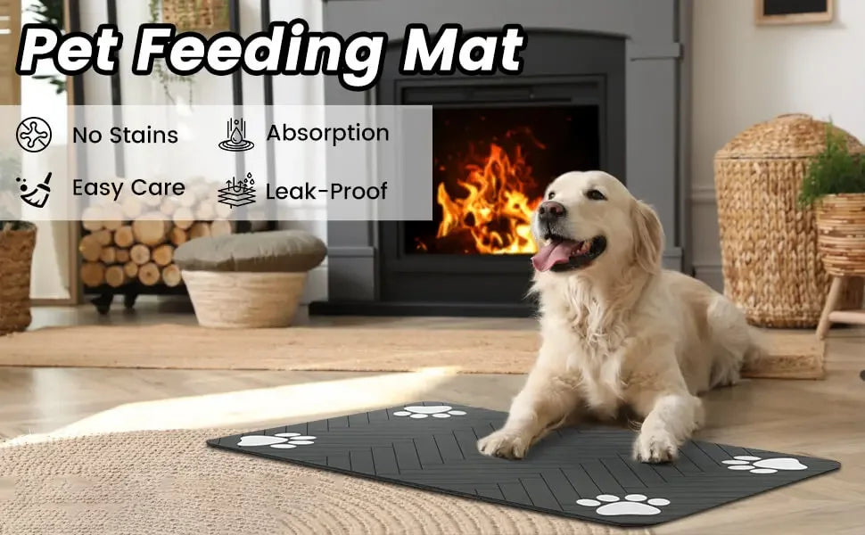 Pet Feeding Mat – Waterproof & Quick-Dry Placemat for Food and Water. Tapete para Mascotas – Antideslizante, Impermeable y de Secado Rápido.