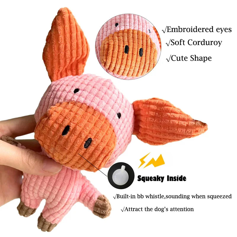 Plush Squeaky Dog Toy – Interactive Cow & Pig Chew Toy for Small & Medium Pets. Juguete de Peluche con Sonido para Perros – Forma de Vaca o Cerdo, Ideal para Morder.