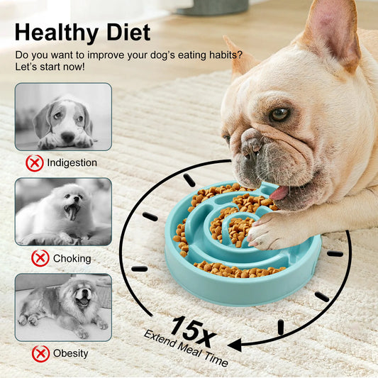Slow Feeder Bowl for Pets – Non-Slip & Durable Design. Plato Antivoracidad para Mascotas – Antideslizante y Resistente.